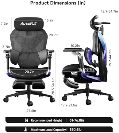 AutoFull G7 Gaming Chair - 3-Zone Lumbar, 22-Point Adjustment, Breathable Mesh, Custom Backplate, 720° Armrests, BIFMA Certified Ergonomic, 140° Recline, IGR Certified, Niko Endorsed - Purple
