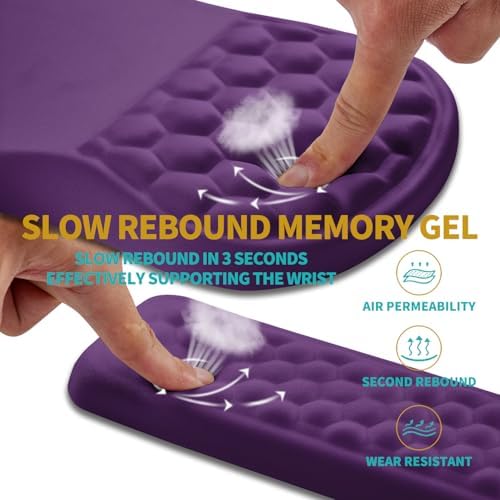 Hokafenle 2 in 1 Ergonomic Mouse Pad Wrist Support & Wrist Rest for Computer Keyboard Set, with Relieve Carpal Tunnel Pain Massage Bulge and Full Memory Gel Design (2In1 Set, Dark Purple)