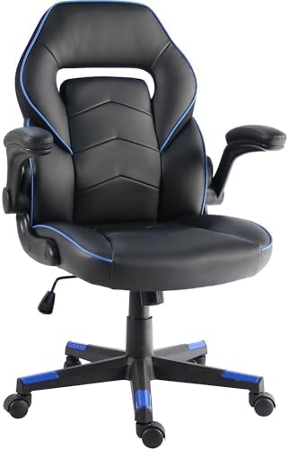 NuSparc SpawnSafe Gaming Chair, Adjustable Height, Flip-up Armrests, 360° Swivel, Black/Blue