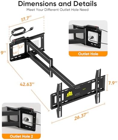 FORGING MOUNT Long Arm TV Wall Mount with Power Strip for 42–80 inch TVs