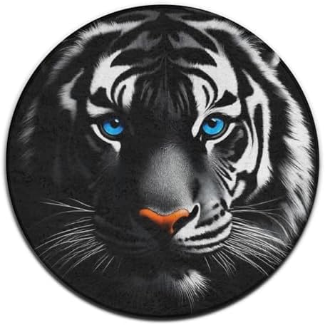 Large Home Decor Mat, Soft Round Yoga Carpet, Non Slip Machine Washable Kitchen Office Circle Rug White Tiger