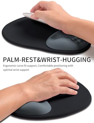 Palm-Rest and Wrist-Hugging Mouse Pad Wrist Rest, Ergonomic Wrist Support with Curve Fitting Cushioned Memory Foam for Carpal Tunnel Pain Relief, 9.9 x 8.3 Inch, Slate Gray