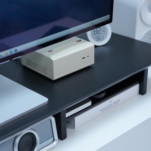 Bamboo Dual Monitor Stand Riser, 2-Tier Desk Shelf with Storage