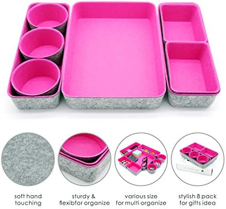 Welaxy 8pc Desk Drawer Organizer Bin Jewelry Office Catchall Tray Hot Pink