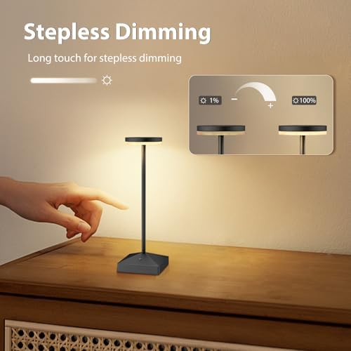 3 Pack Small Black Rechargeable Cordless Table Lamps Dimmable