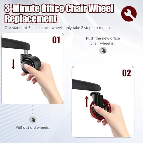 Office Chair Wheels 3 Inch, Set of 5, 880LBS Heavy Duty Casters, Red