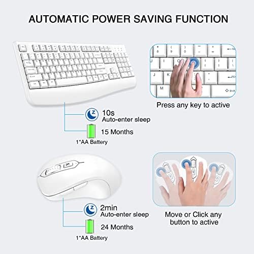 QUASIO Wireless Keyboard Mouse Combo, Windows & Mac Compatible (White)