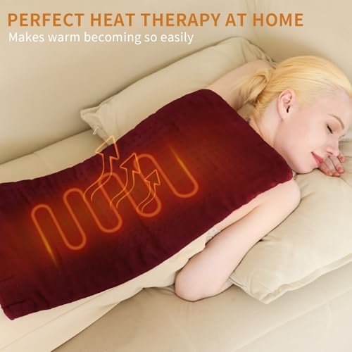 Massaging Weighted Heating Pad for Back and Shoulders,12"*24",Wine Red