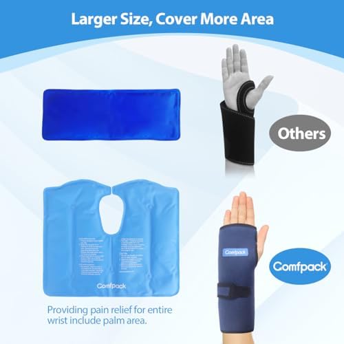 Comfpack Wrist Ice Pack for Carpal Tunnel, Reusable Hot Cold Therapy Hand Ice Pack Wrap Wrist Ice Brace for Hand Surgery, Rheumatoid, Tendinitis, Swelling, Injuries, Pain Relief