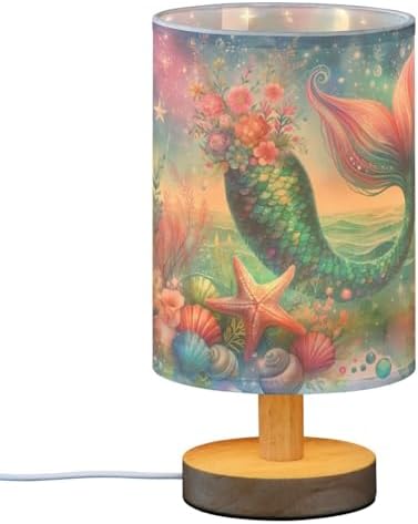 ALAZA Mermaid Moon Star Starfish Ocean Decor Bedside Table Lamp with USB Port for Bedroom Nightstand Office Desk LED Bulb Included