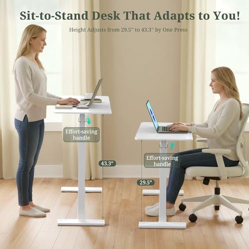 Mobile Standing Desk, Height Adjustable Laptop Desk with Hidden Casters