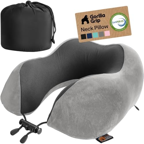 GORILLA GRIP Travel Neck Pillow for Airplanes, Travel Essentials, Gray