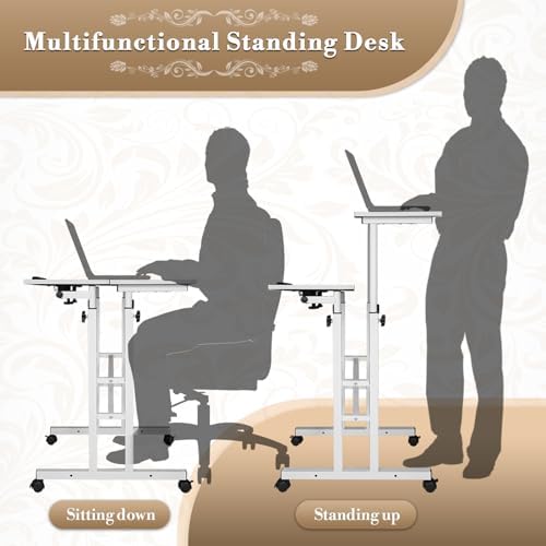 Athena Collection Rolling Standing Desk Small Mobile Table, White