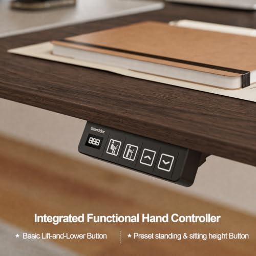 Grandder 63 x 55 Inch L Shaped Standing Desk, Electric Height Adjustable Corner Stand Up Desk, Sit Stand Corner Table Home Office Table, Walnut Top Black Frame