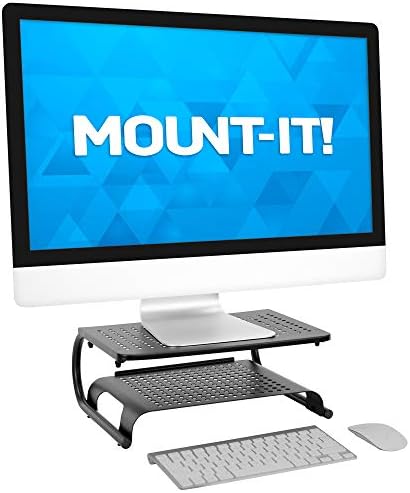 Mount-It! 2 Tier Desk Organizer Riser | Computer Monitor Stand with Keyboard Storage Shelf for Desktops, Laptops, Printers, Home Office Space Saver (2 Shelves)