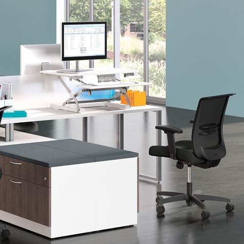 HON Coordinate 35 Inch Desktop Riser, Height Adjustable Sit to Stand Riser, Monitor and Laptop Workstation with Keyboard Tray, White