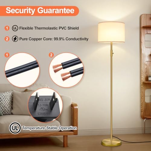 Floor Lamp Simple Design with Shade, Small Tall Lamps for Living Room Bedroom Office Dining Room Kitchen-Brass