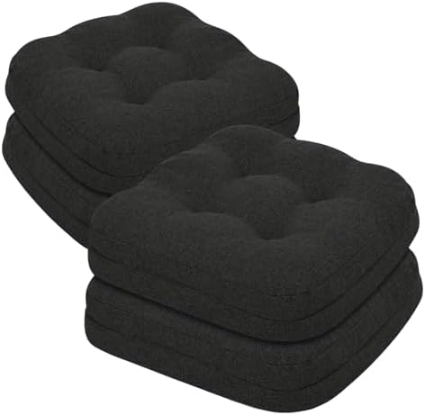 baibu 2-Layer Dining Chair Cushions, 4 Pack, 16.5 x 16.5 x 3.5 in, Black