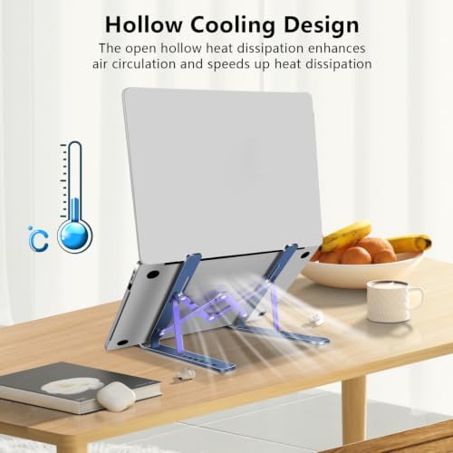 Laptop Stand, Computer Tablet Stand, Adjustable Aluminum Foldable Portable Laptop Holder Riser, Compatible with MacBook Air Pro, Lenovo, HP, Dell, More 10-15.6” Laptops and Tablets (Blue)