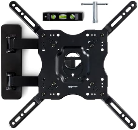 Amazon Basics Full Motion Articulating TV Wall Mount, with Swivel and Tilt, for 26" to 55" TVs and Flat Panels up to 80 Lbs, VESA Compatible, Single Stud, Black