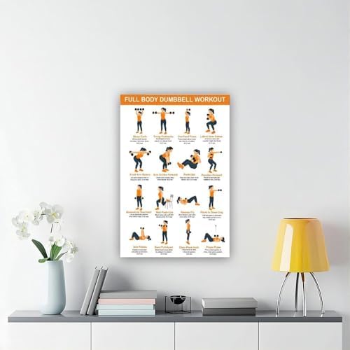 Full Body Dumbbell Workout Chart Home Exercise Routine for Beginners Illustrated Strength Training Canvas Poster Bedroom Decor Room Decor Unframe 20x30inch