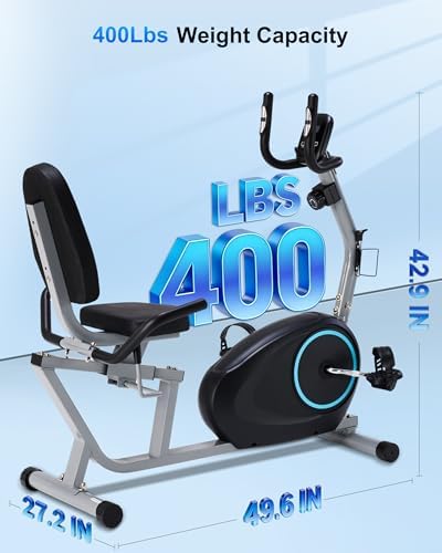 Recumbent Exercise Bike for Seniors - 400LB Weight Capacity Recumbent Bikes with Comfortable Seat, Pulse Sensor, 16-level Resistance, LCD Monitor