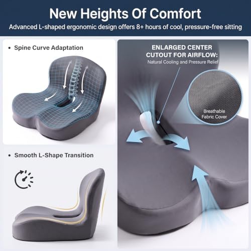 CHANCEE X-Large Ergonomic Seat Cushion with Lumbar Support (Dark Grey)