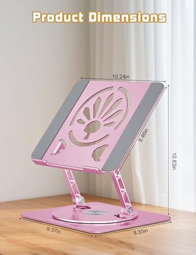 Adjustable Rotating Laptop Stand for Desk, Aluminum Riser, Pink