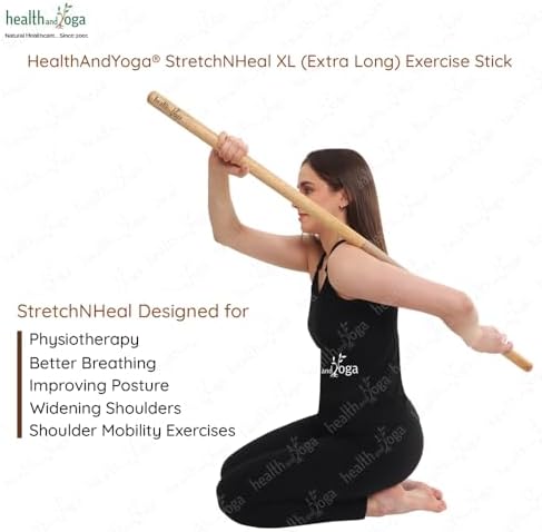 HealthAndYoga™ StretchNHeal Collapsible Multi-Use Wooden Yoga Stick - Regular and XL - Portable Posture Corrector Pole, Stretch Mobility Stick, Physical Workout Exercise Dowel
