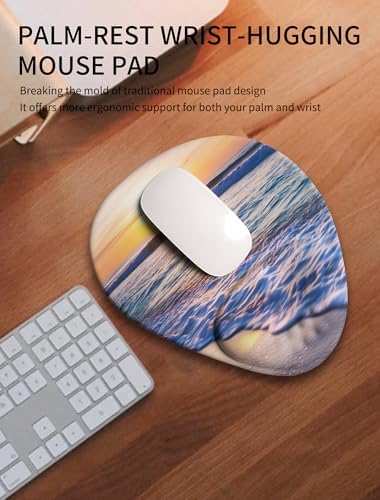 Palm-Rest and Wrist-Hugging Mouse Pad Wrist Rest, Ergonomic Wrist Support with Curve Fitting Cushioned Memory Foam for Carpal Tunnel Pain Relief, 9.9 x 8.3 Inch, Sunrise Beach