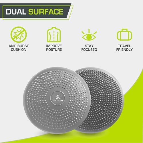 ProsourceFit Core Balance Disc, Inflatable Wobble Cushion with Hand Pump, Dual-Textured Non-Slip Surface for Core, Balance, and Stability Training, 14-inch