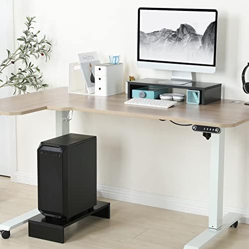 TEAMIX 20 Inch Monitor Stand Riser for Desk, Wood Computer Stand, Black