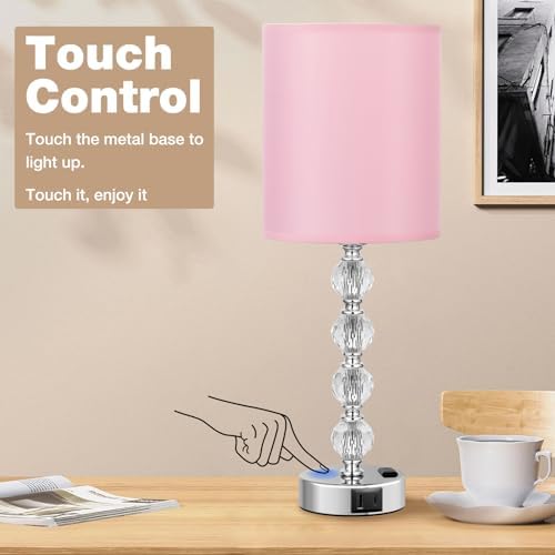 Touch Bedside Crystal Lamps for Bedrooms Nightstand with USB C+A Charging Port and AC Outlet White, 3 Way Dimmable Silver Large End Side Table Lamp for Living/Guest/Dinning Room/Kitchen