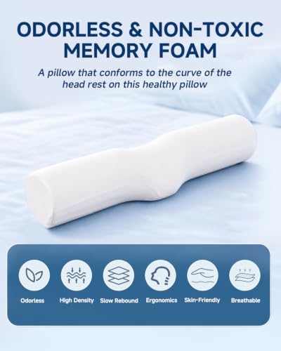 SMDR Cervical Neck Pillow for Pain Relief Sleeping, Memory Foam Neck Roll with Firm Ergonomic Support, Round Bolster for Neck and Shoulder Comfort, Washable Cover, 4.71" x 23.61"