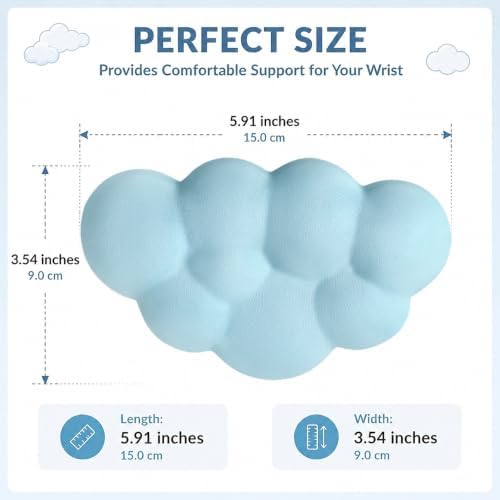 Cloud Wrist Rest Cushion for Mouse Ergonomic Soft PU Leather Memory Foam Wrist Pain Relief Mouse Wrist Support Pad with Anti-Skid Base for Office School Home Laptop & Computer Mouse (Blue)