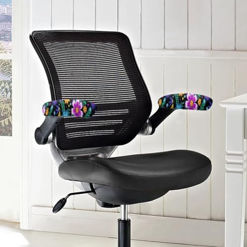 Boho Floral Print Chair Arms Protector Flowers Print Office Seat Hand Rest Protector with Elastic Edge, Stretchable Skin Friendly Computer Chair Desk Chair Arms Covers, 2 Pack