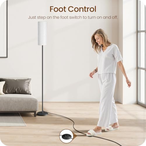 2 Pack Dimmable Floor Lamps for Living Room with 2 Remotes and Foot Switch, Corner Floor Lamp, Standing Tall Lamp, 10W 900LM LED Bulb Included, 3000K-6500K, Linen Shade, FCC Listed W06LDP205W1