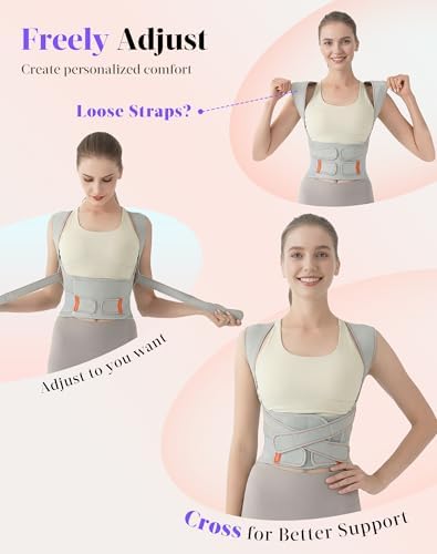 Posture Corrector for Women and Men, Full Back Support Brace, Gray, Large