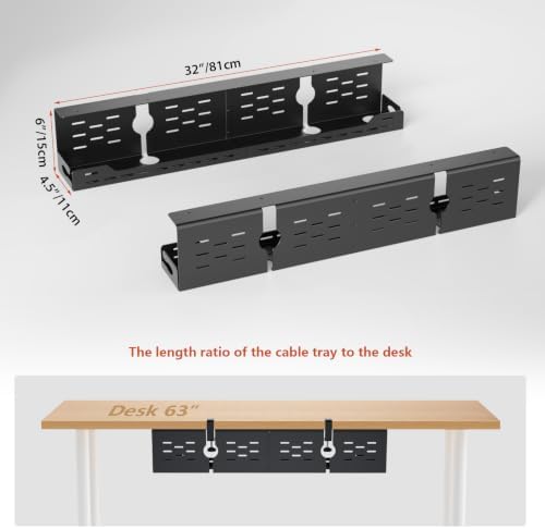 Univivi Under Desk Cable Management Tray, Cable Management, 32 inch, Black