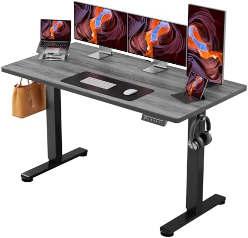 ErGear Height Adjustable Electric Standing Desk, 55 x 28 Inches Sit Stand up Desk, Memory Computer Home Office Desk, Grey