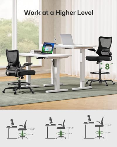 Marsail Drafting Chair, Tall Office Chair with 2D Lumbar Support, Standing Desk Chair with Padded Flip-Up Armrests & Adjustable Footrest Ring, Black,Pack of 3