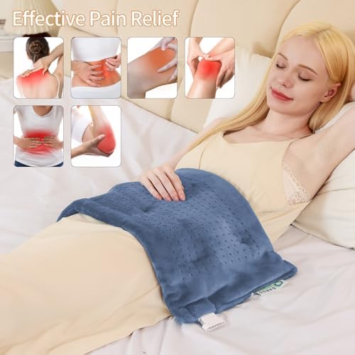 Massaging Weighted Heating Pad for Back Pain Relief,12"*24",Denim Blue