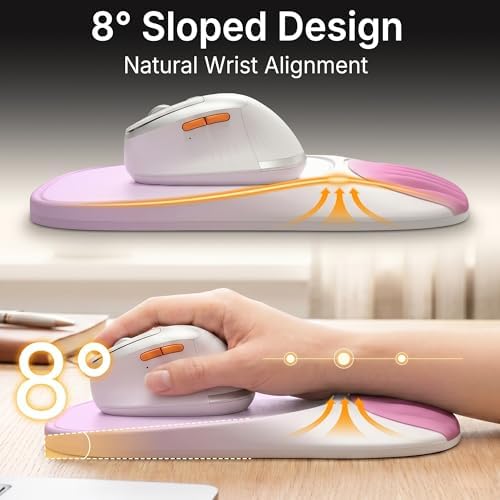 Ergonomic Mouse Pad with Wrist Rest, Sloped Memory Foam Mousepad with Wrist Support, Cooling Channels, Non-Slip Base, Smooth Lycra Surface for Office, Gaming & Home Desk (Sakura Pink)