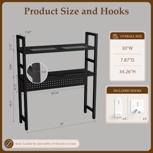 Brakki 2-Tier Desk Shelf, Desk Hutch Bookshelf with Pegboard and Hook Dorm