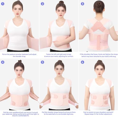 Posture Corrector for Women and Men, Back Brace with Lumbar Support Panel and Adjustable Shoulder Support, Full Back Support Posture Trainer, Back Straightener for Upper Back, Lower Back Support, Rounded Shoulders, Slouching, Hunchback Corrector (Pink,...