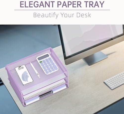 DALTACK 3 Tier Letter Tray Paper Organizer with Sliding Mesh Trays Purple