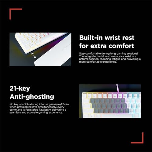Rampage K60 Mechanical Gaming Keyboard – 62 Keys, Compact 60% Layout, Blue Switches, LED Backlit, Anti-Ghosting, Wired (White, Windows/Mac Compatible)