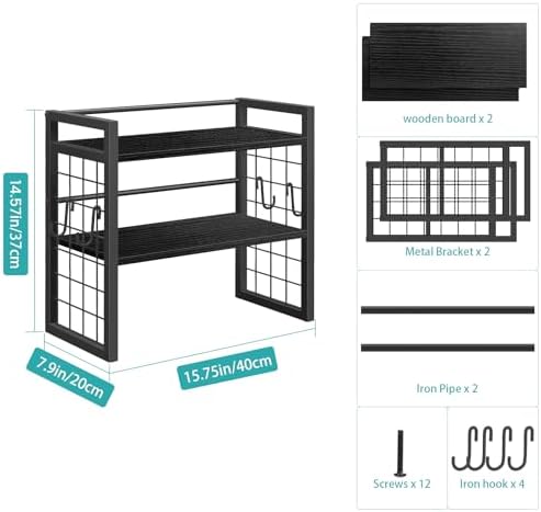 ELITEROO Desk Shelf Organizer, 2 Tier Wooden Desktop Bookshelf, Black