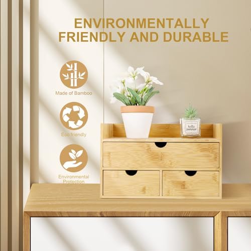 Charmewooden Bamboo Desk Organizer With Drawers Countertop Drawers Counter Storage Box Corner Desk Organizer for Home Office No Assembly Required