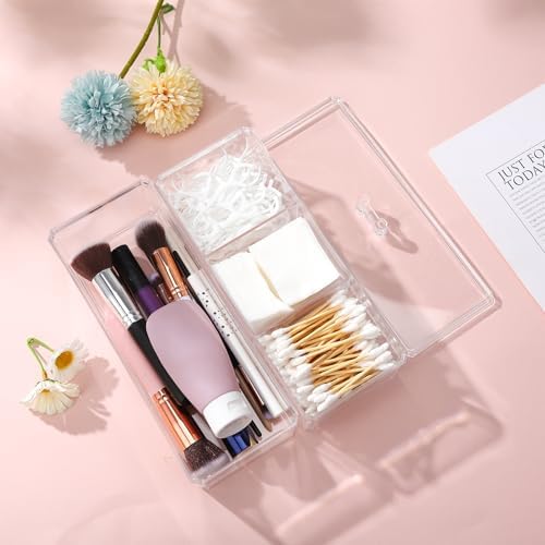 2 Layer Qtip Holder Transparent 3 Compartments Cotton Ball and Swab Holder Organizer with Lid,Jar for Cotton Rounds,Bathroom Containers,Clear Acrylic Desk Organizer for Makeup Pads,Cosmetics Bedroom